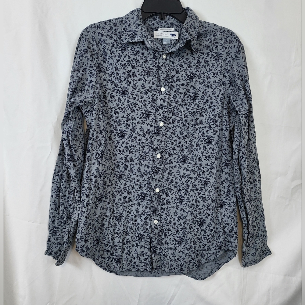 Old Navy‎ Womens Gray Floral Long Sleeve Cotton Button Down Shirt Size S